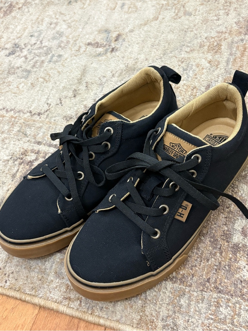 Harley-Davidson Black and Tan Canvas Low-Top Sneakers